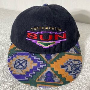Vintage Edmonton Sun Black Purple Yellow Aztec Print Embroidered Logo Cap Hat